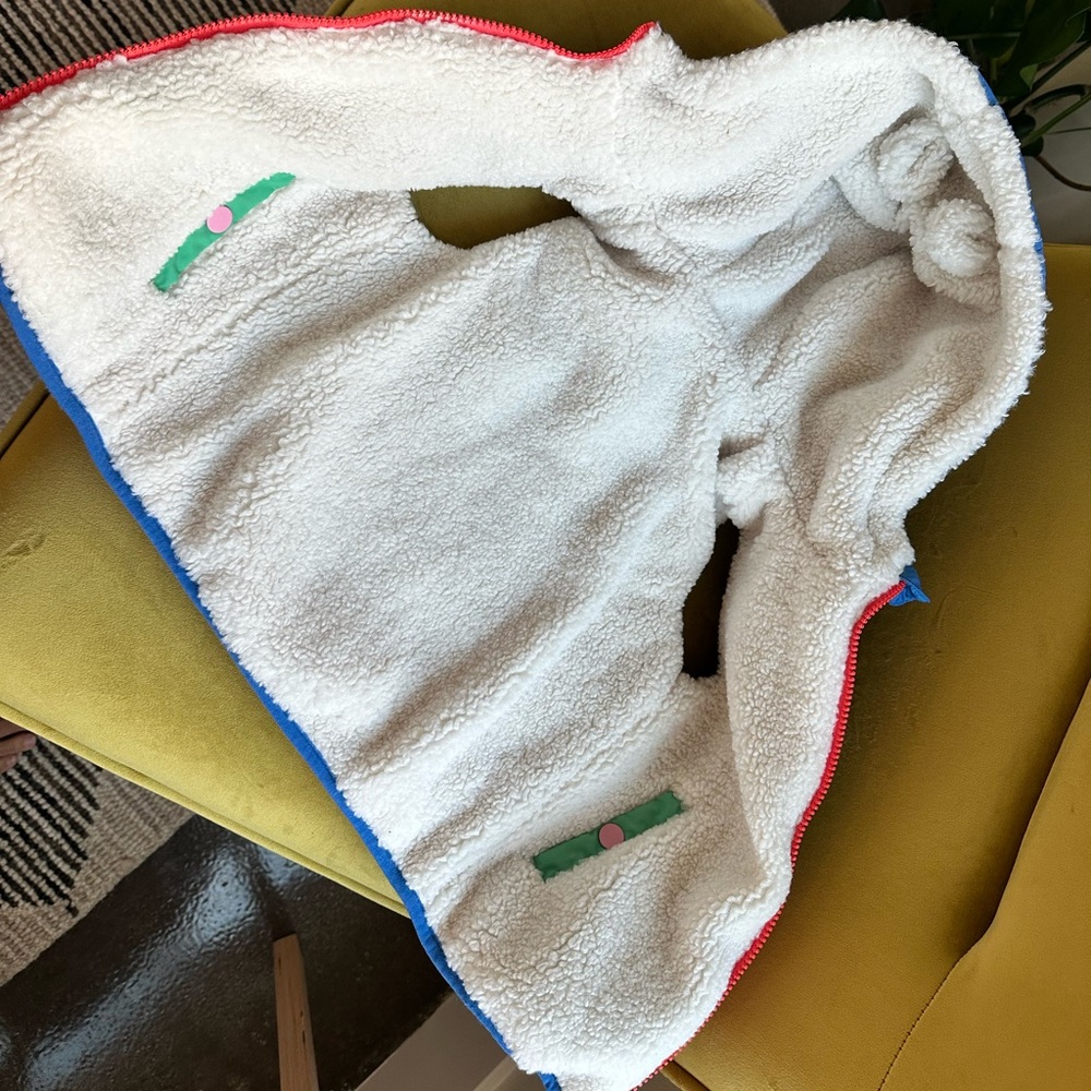 Mini Boden Multicolor Puffer Vest with Sherpa Hood - Picture 2 of 13